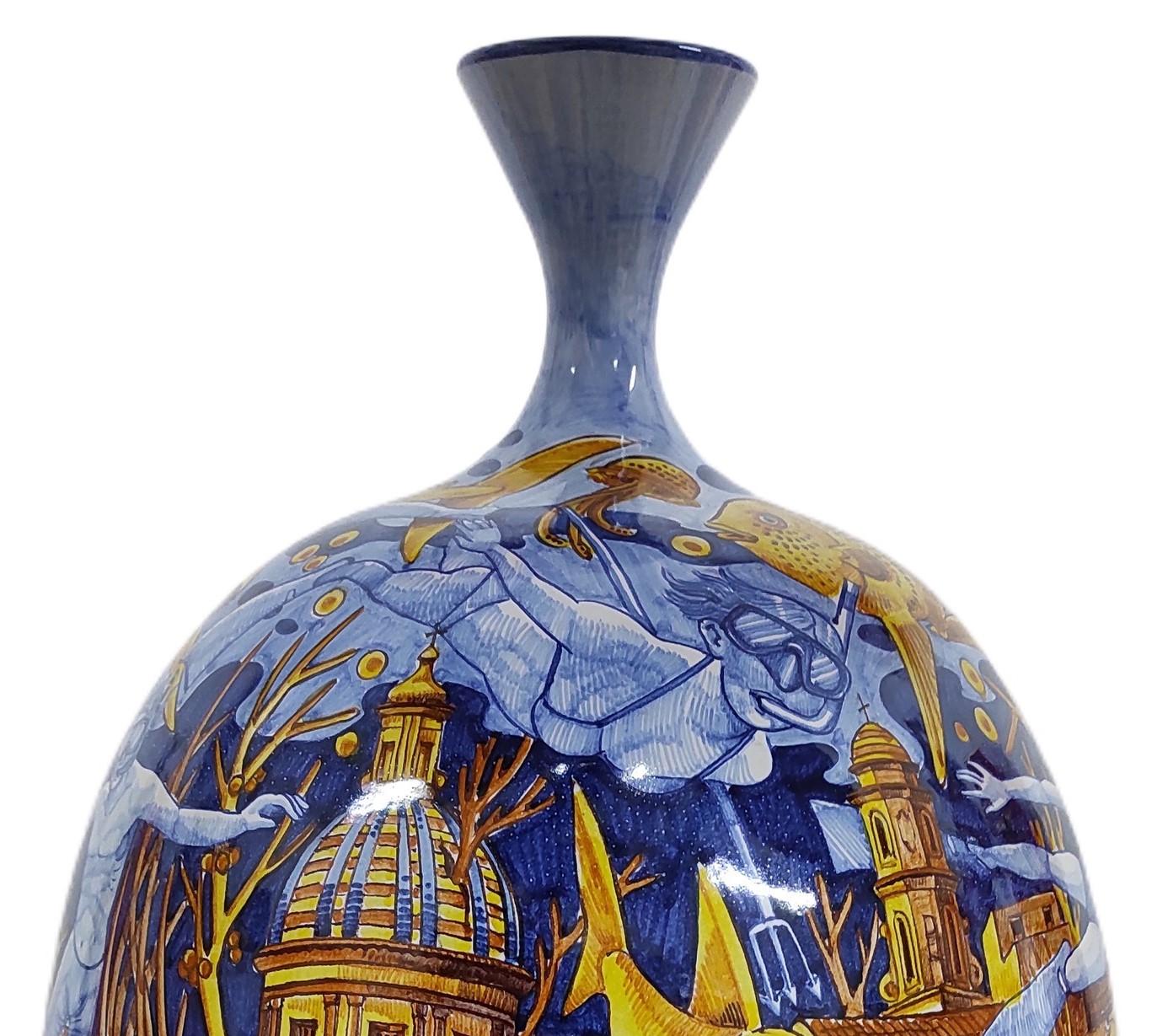 Italian Large Ceramic Vase Glazed Earthenware Hand Painted Italy Contemporary Majolica