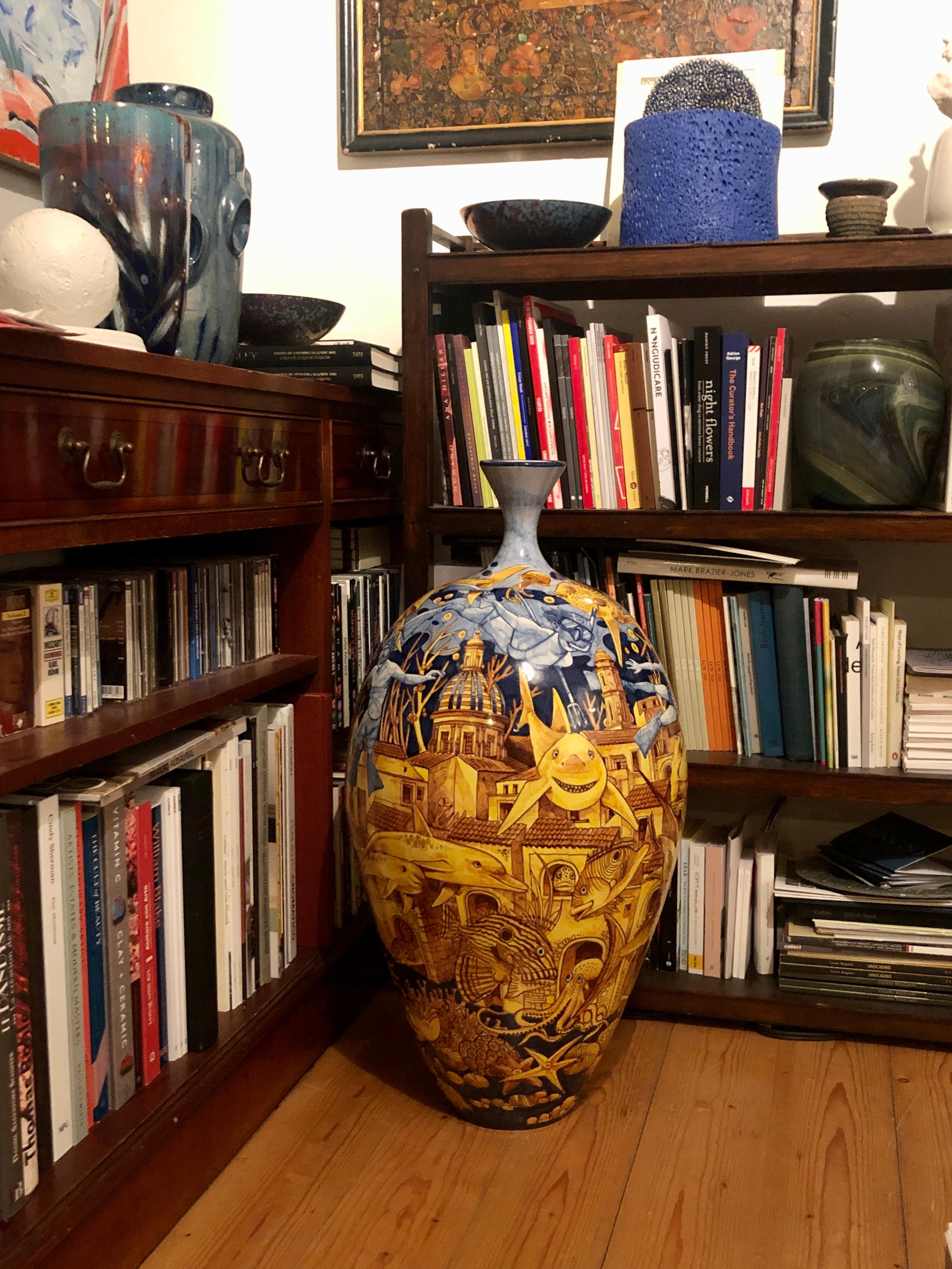 Large Ceramic Vase Glazed Earthenware Hand Painted Italy Contemporary Majolica 5