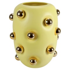 Large Ceramic Vase, Modern Design in Pastel Yellow and 24Kt Gold Handmade, Italy