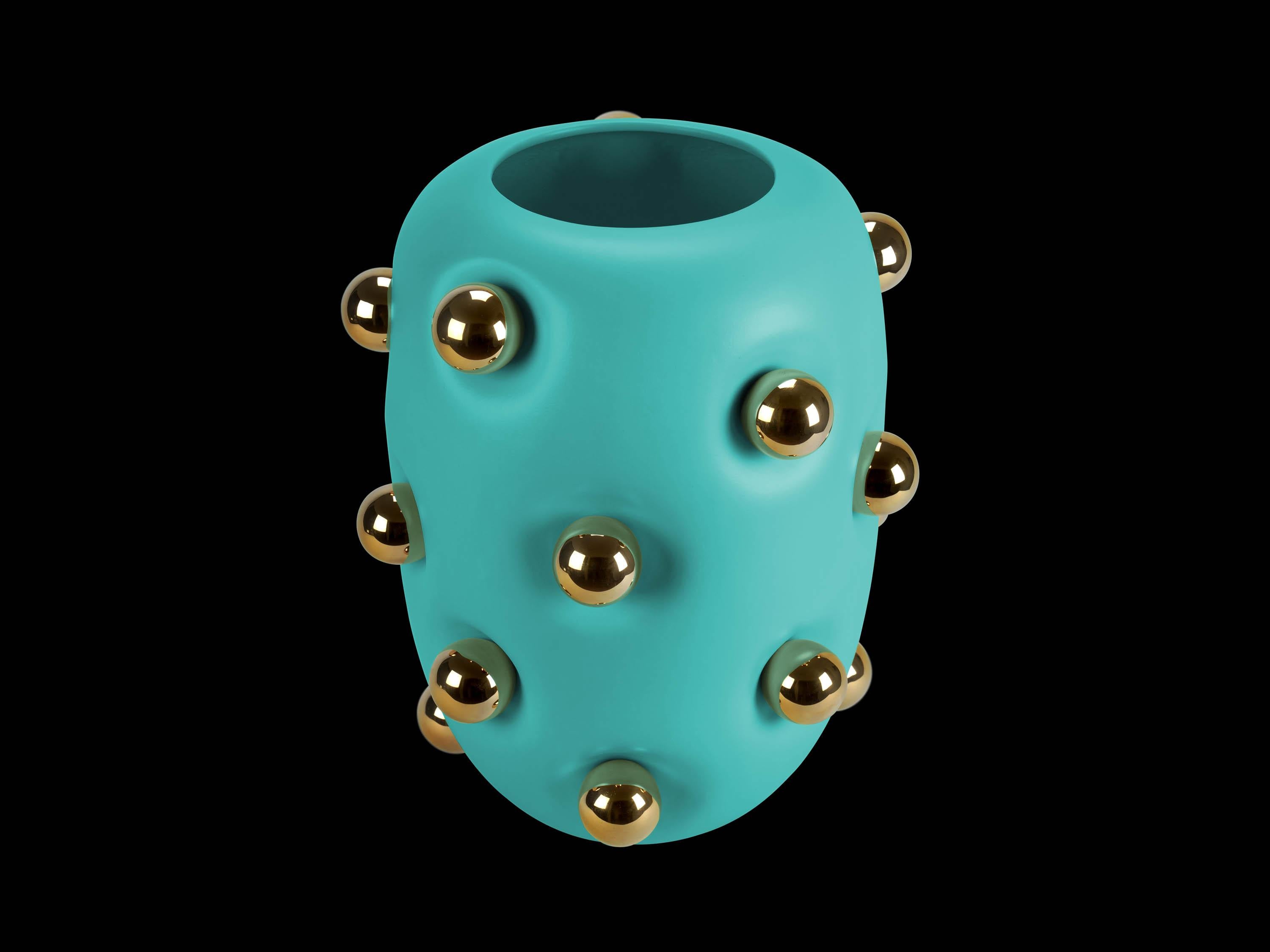 Vaso grande in ceramica, design moderno in giallo pastello e oro 24Kt Fatto a mano, Italia in vendita 5