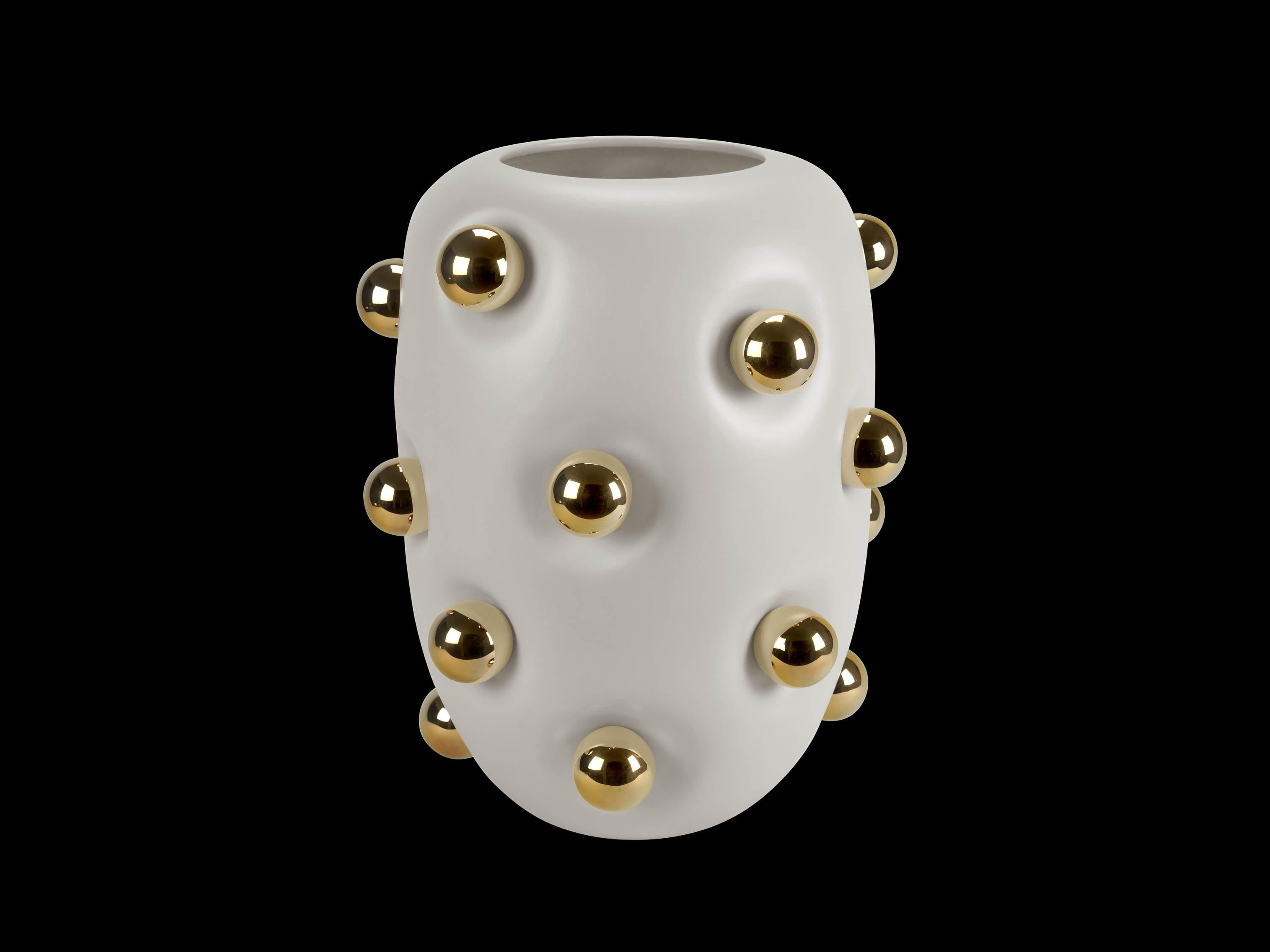Vaso grande in ceramica, design moderno in giallo pastello e oro 24Kt Fatto a mano, Italia in vendita 6