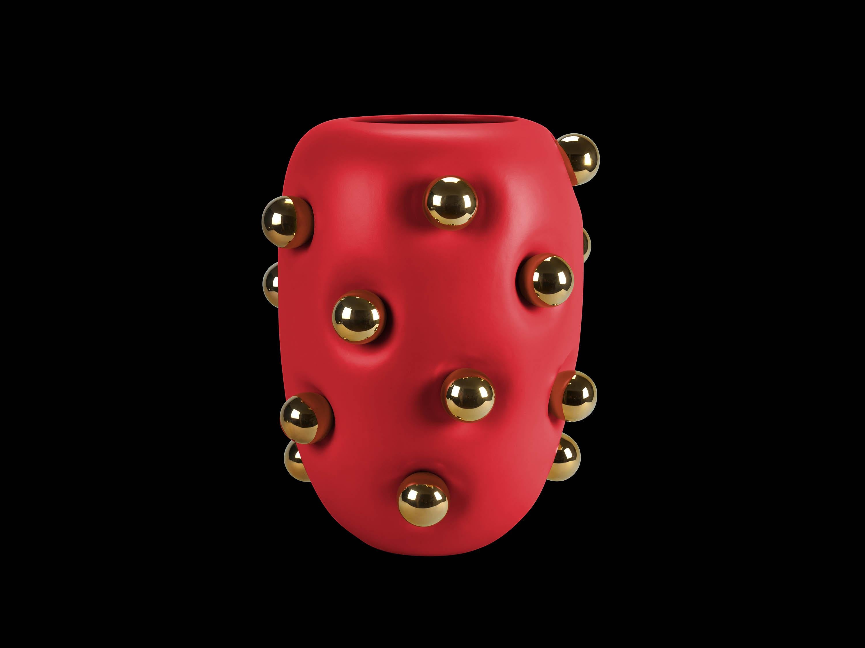 Vaso grande in ceramica, design moderno in giallo pastello e oro 24Kt Fatto a mano, Italia in vendita 7