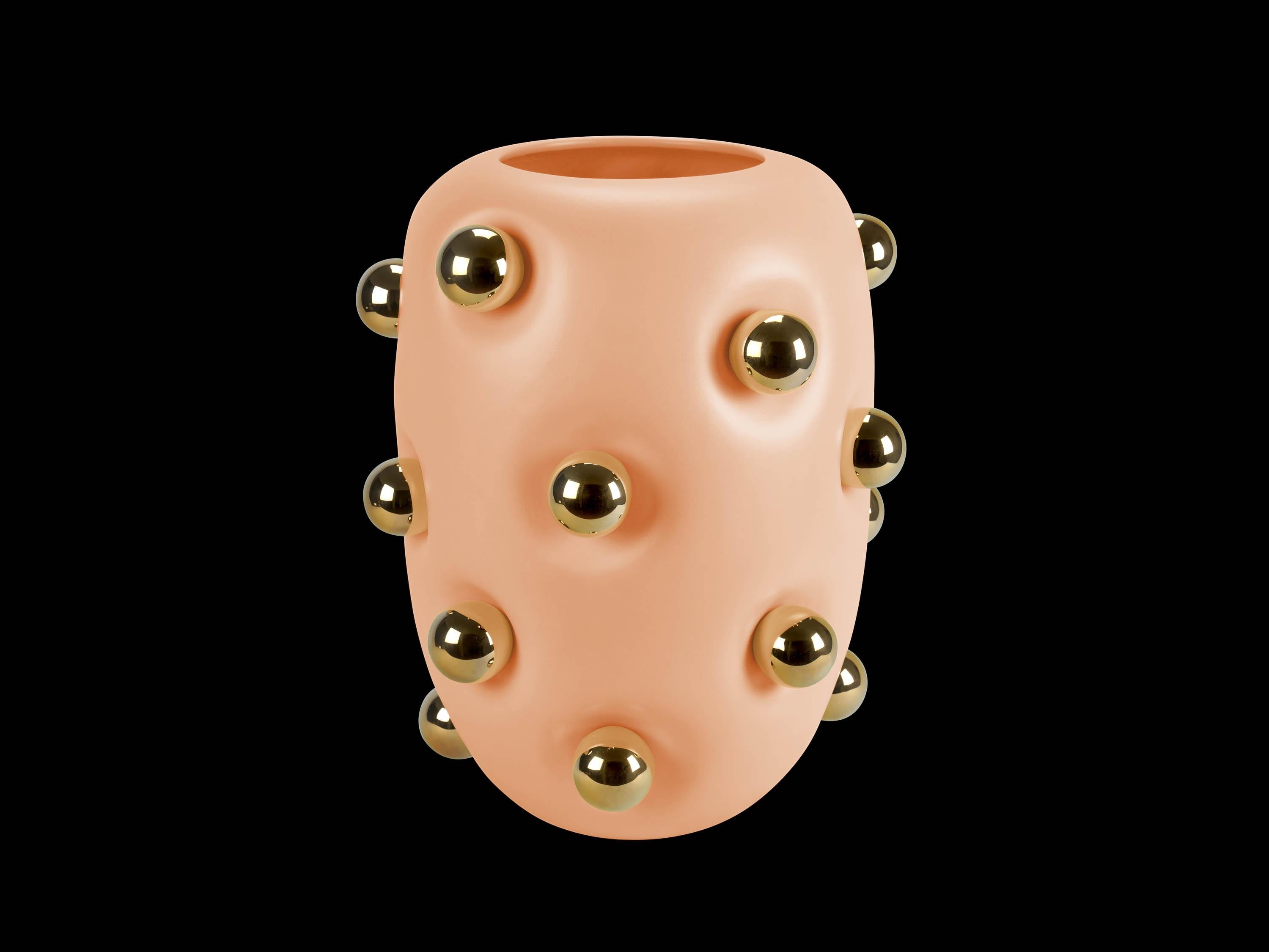 Vaso grande in ceramica, design moderno in giallo pastello e oro 24Kt Fatto a mano, Italia in vendita 4