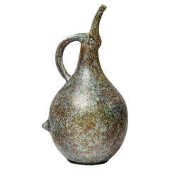 Große Vase oder Krug abstrakter farbiger Vogel aus Keramik von Bernard Buffat 1970 34 cm