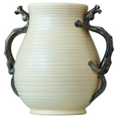Large Ceramic Vase w. Dragons by Eva Jancke Bjork for Bo Fajans, Sweden, 1940s.