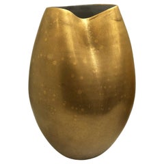Large Ceramic Vase with Dent and Burnished Gold Lustre Glaze by Sandi Fellman