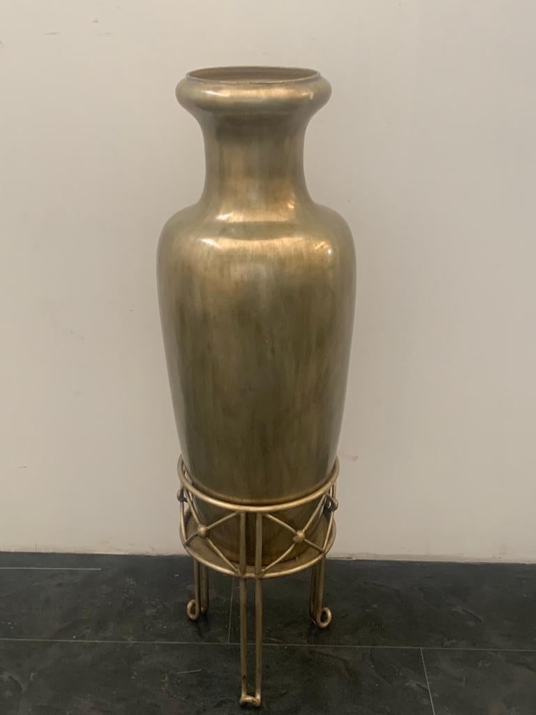 Art Deco Large Ceramic Vase with Wrought Iron Base, 1950 For Sale