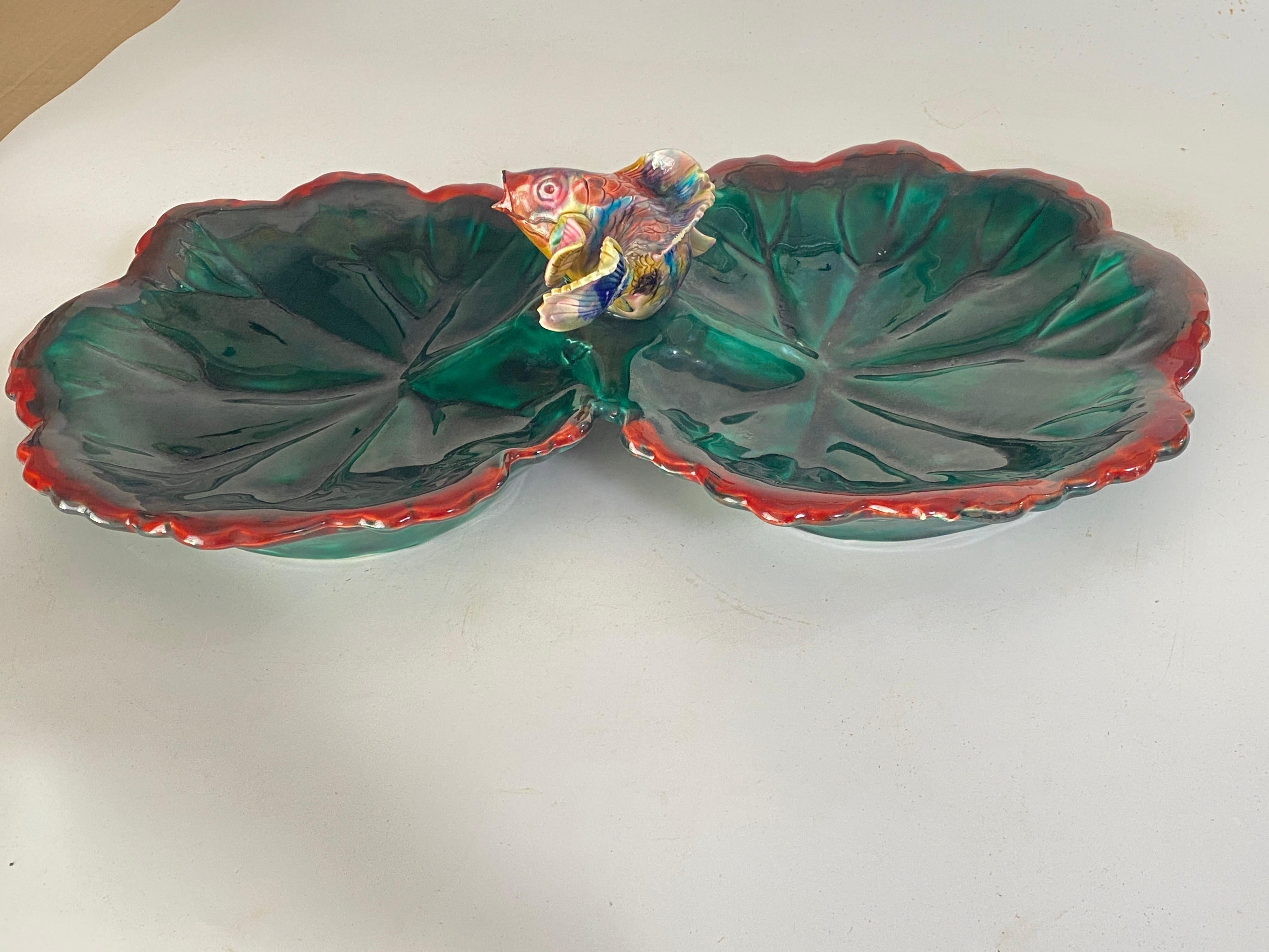 Mid-Century Modern Large Ceramic Vide Poche in a Shell Form with a sculpted Fish Circa 1960 France For Sale