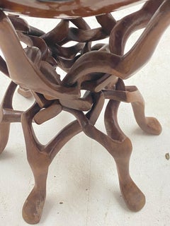 Large Ceramic Vide Poche on a tripod Base in Wood sculpted Birds Circa  France