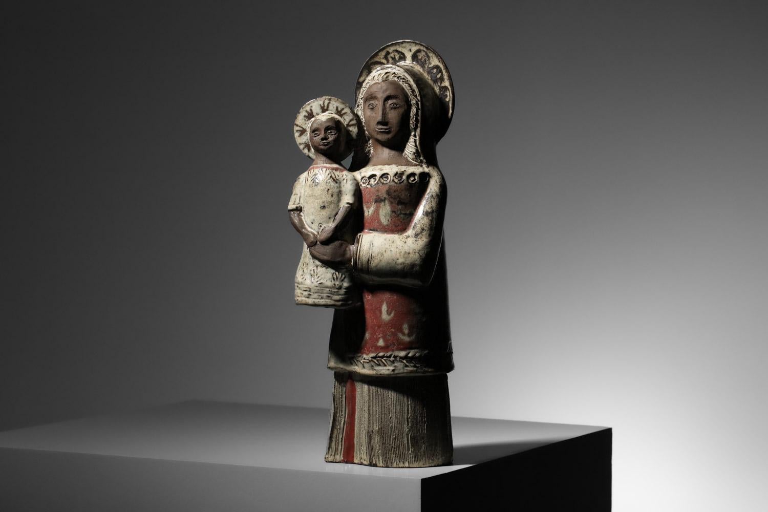 Grande céramique Virgin and Child de Jean Derval vallauris  en vente 2