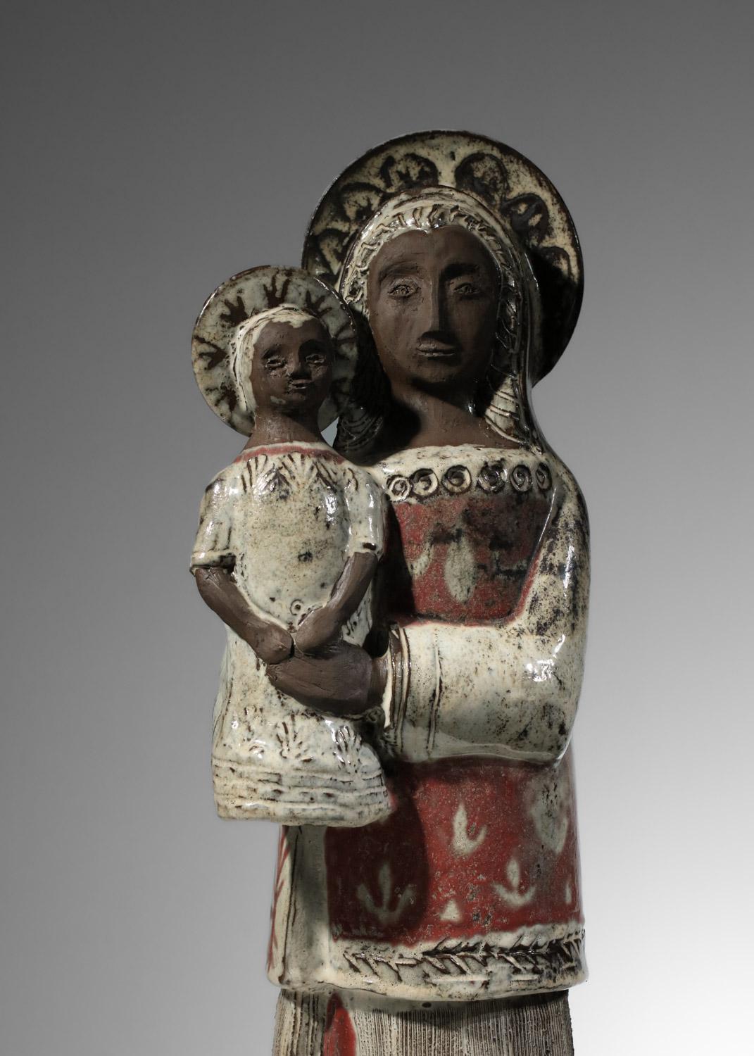 Mid-Century Modern Large ceramic Virgin and Child by Jean Derval vallauris  For Sale