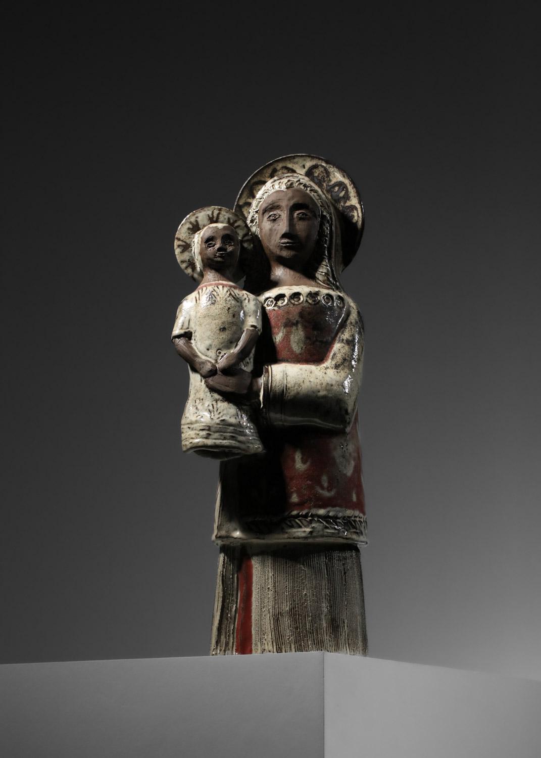 French Large ceramic Virgin and Child by Jean Derval vallauris  For Sale