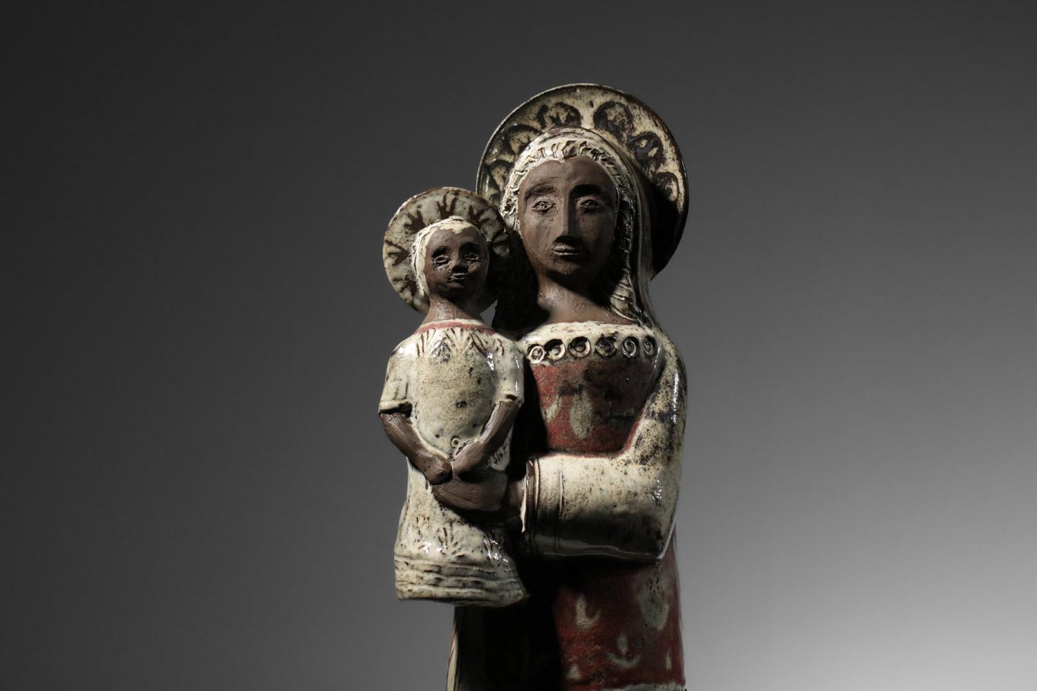 Hand-Crafted Large ceramic Virgin and Child by Jean Derval vallauris  For Sale
