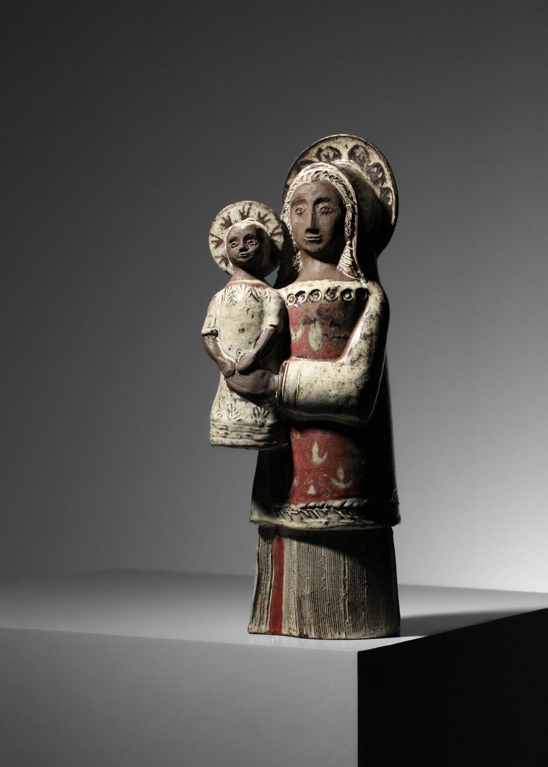 Ceramic Large ceramic Virgin and Child by Jean Derval vallauris  For Sale