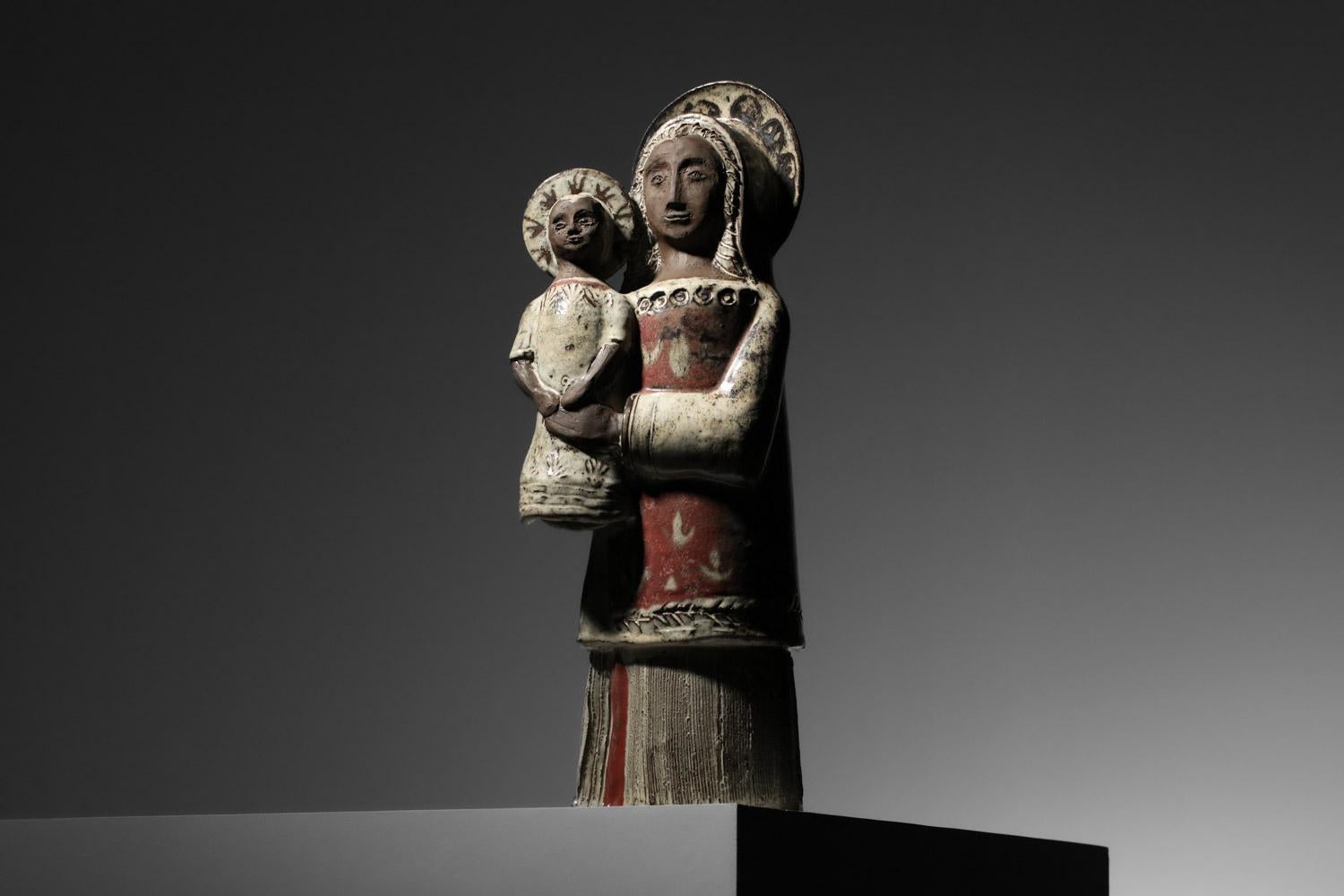 Grande céramique Virgin and Child de Jean Derval vallauris  en vente 1