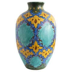 Retro Large Ceramic "Virginia" Vase Gouda, Holland, 1930's