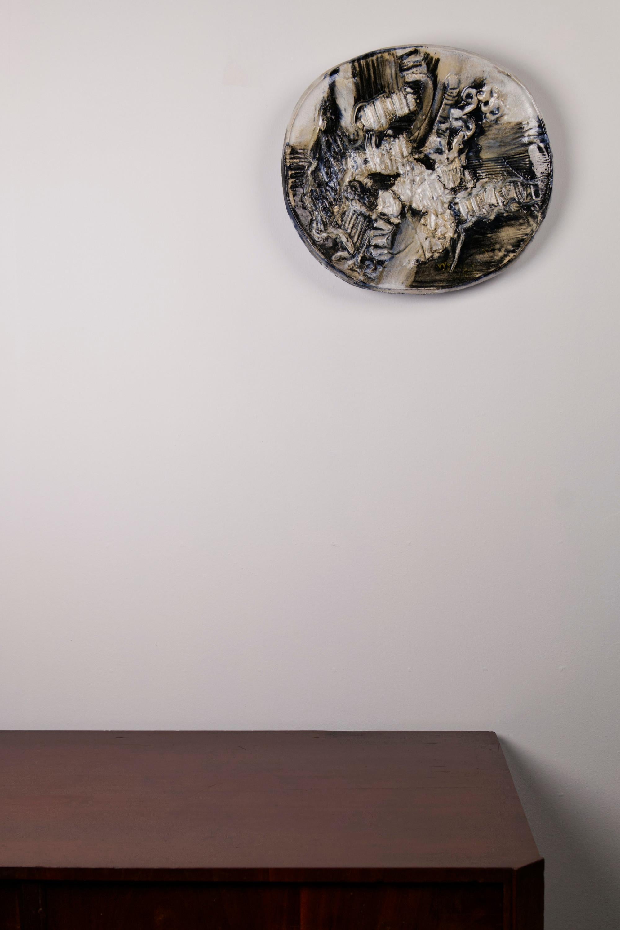 Large Ceramic Wall Plaque / Decorative Dish by Jeppe Hagedorn-Olsen – Denmark, 1960s

This striking large ceramic abstract art piece by Danish artist Jeppe Hagedorn-Olsen from the 1960s functions beautifully both as a wall plaque and as a decorative