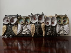 Gran Escultura de Cerámica de Pared con Cinco Búhos de Elisabeth Vandeweghe para Perignem