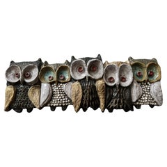 Large Ceramic Wall Sculpture with Five Owls by Elisabeth Vandeweghe for Perignem