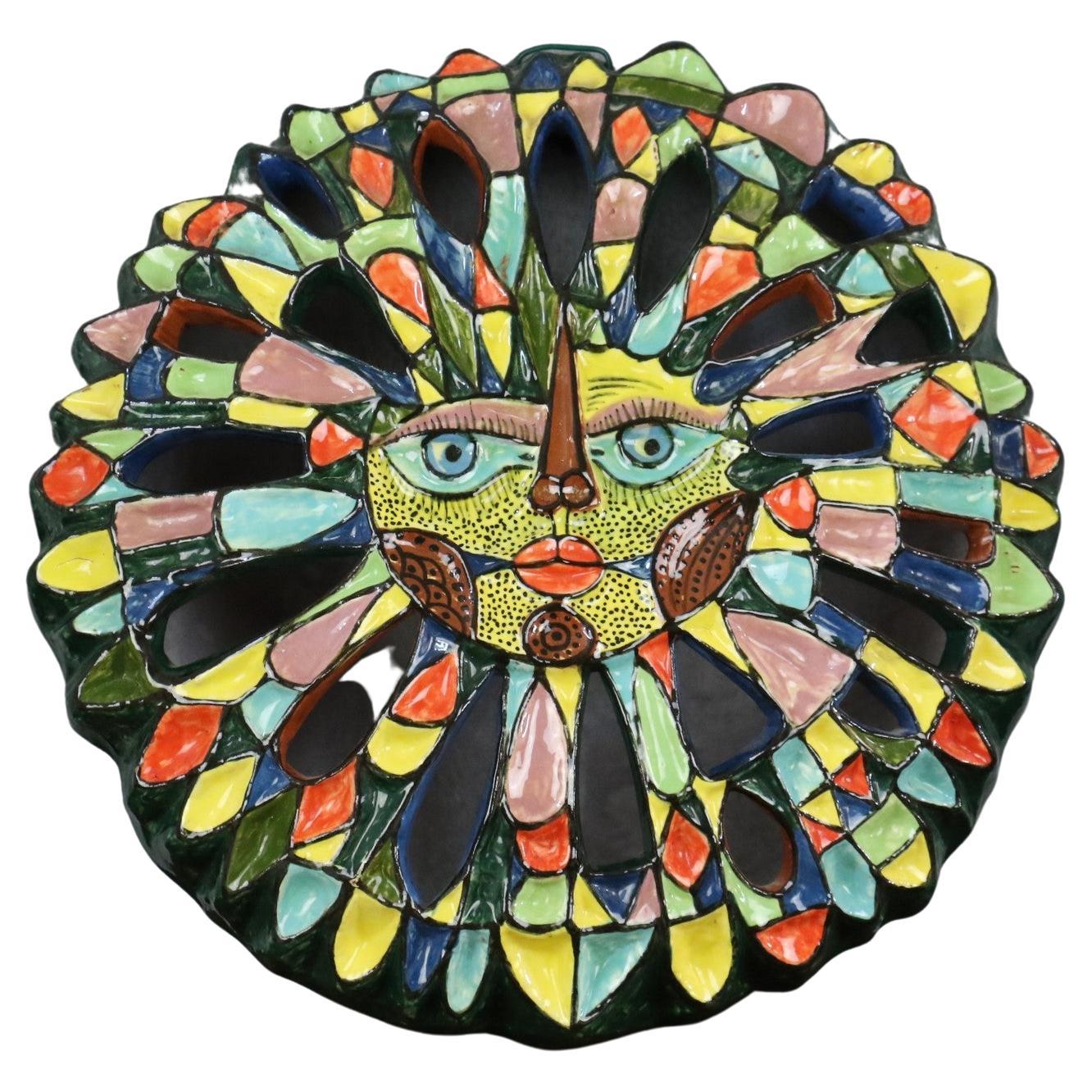 Large ceramic wall sculpture with sun design, Circa 1970s Era Capron