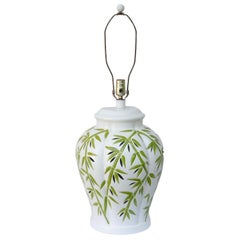 Grande lampe de table en céramique bambou blanc et vert