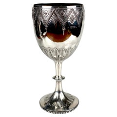 Antique Large Ceremonial Solid Silver Wine Chalice London 1874