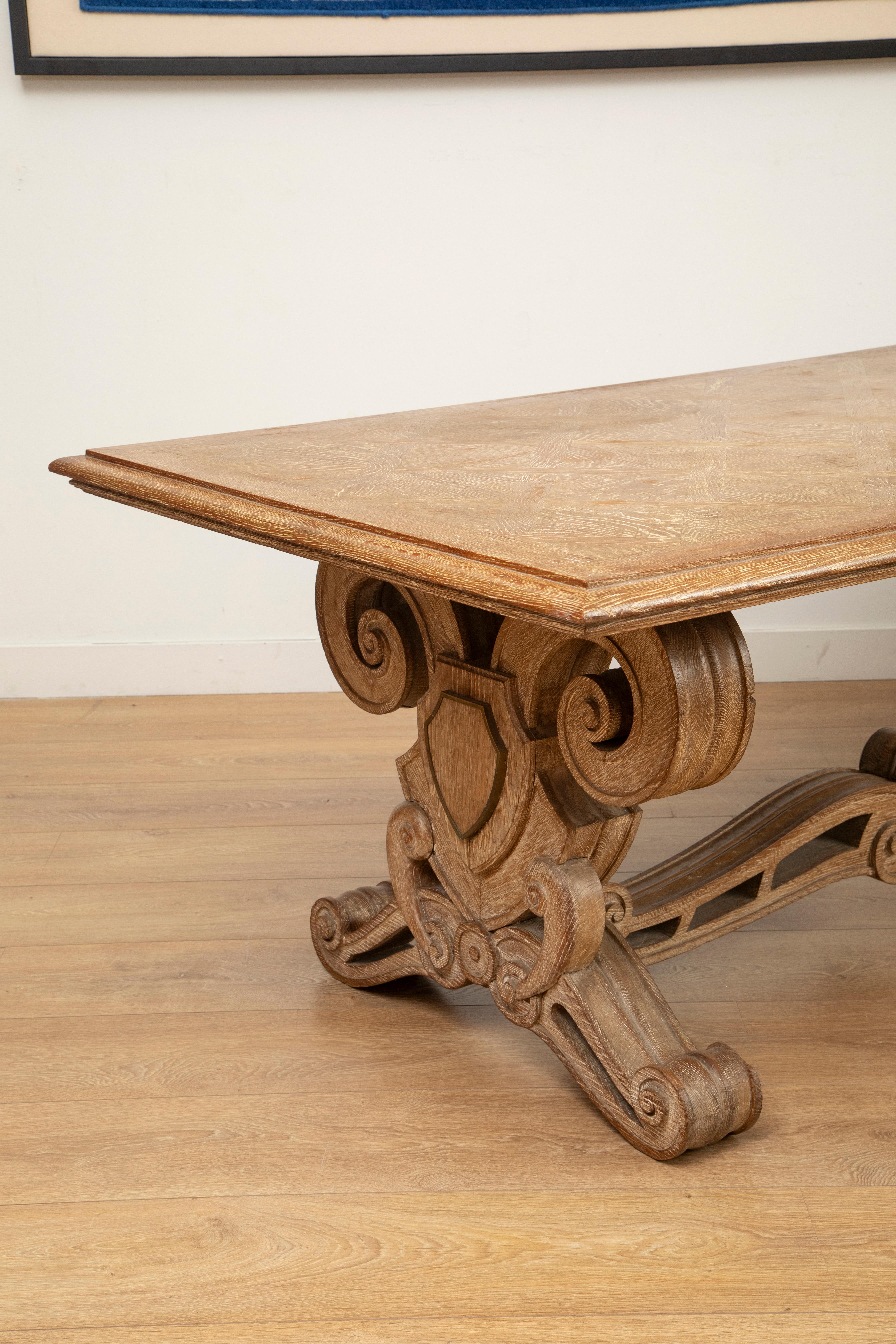Parquet Grande tavolo da pranzo o da biblioteca in Oak Oak, Francia, anni '40 in vendita