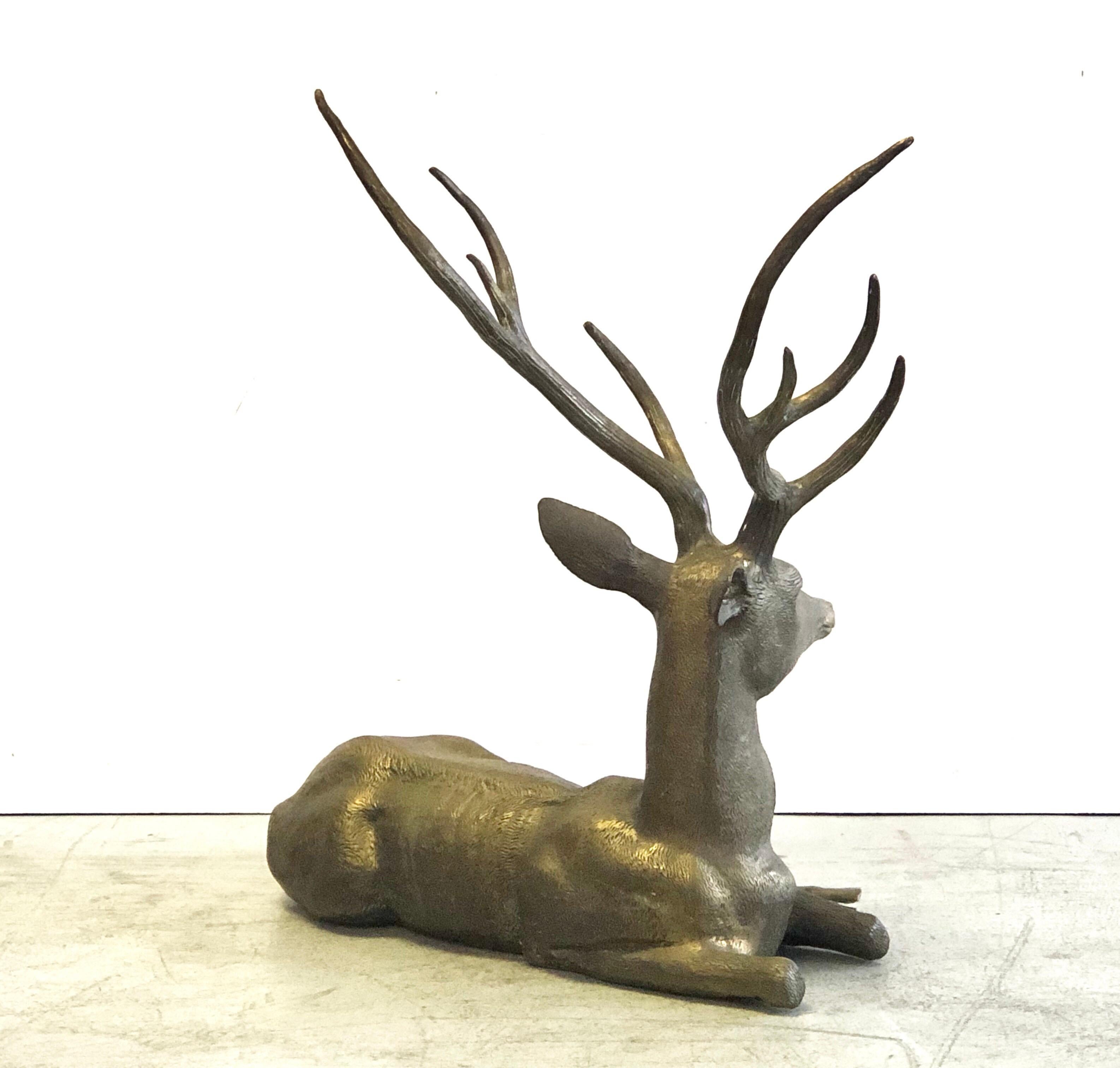 Large Cervo Deer Italian Brass Sculpture In Good Condition In Miami, FL