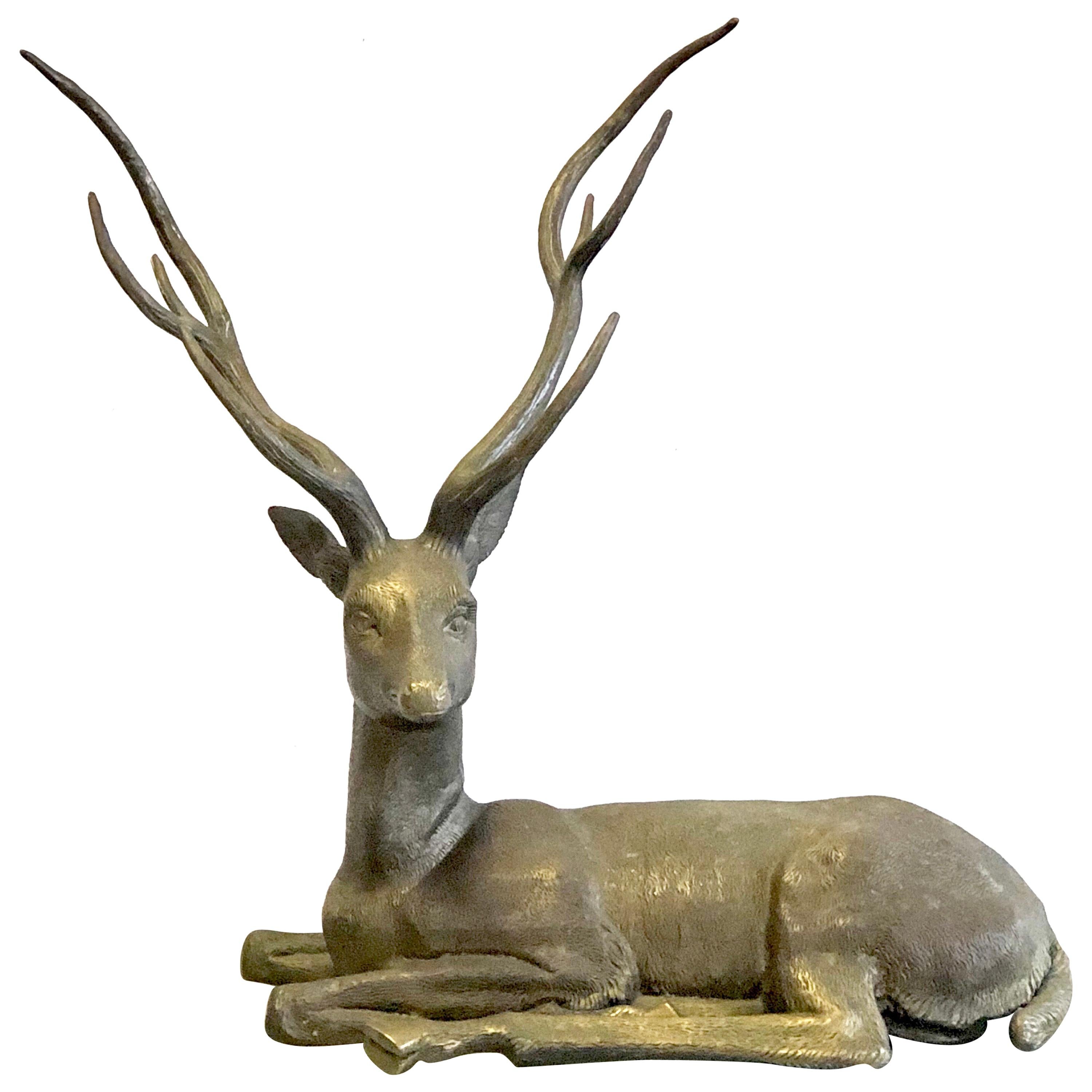 Large Cervo Deer Italian Brass Sculpture