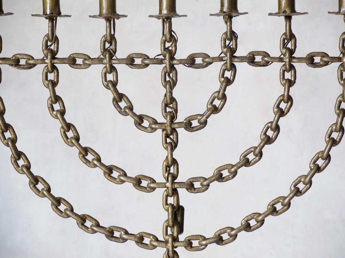 Mid-Century Modern Large Chain Link Menorah Lamp with Star-Shaped Feet, France, circa 1950s For Sale