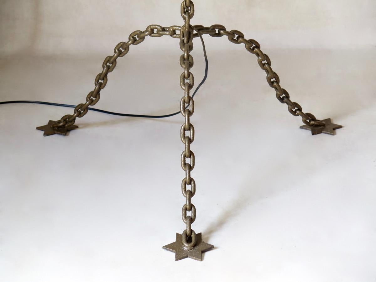 Painted Large Chain Link Menorah Lamp with Star-Shaped Feet, France, circa 1950s For Sale