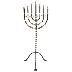 Large Chain Link Menorah Lamp with Star-Shaped Feet, France, circa 1950s