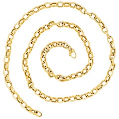 Large Chain Link Necklace, 14 Karat Yellow Gold Chain with Open Cable Links