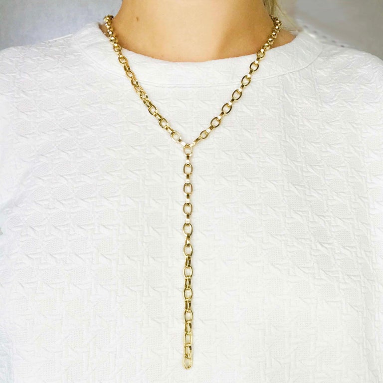 Large Chain Link Necklace, 14 Karat Yellow Gold Chain with Open Cable