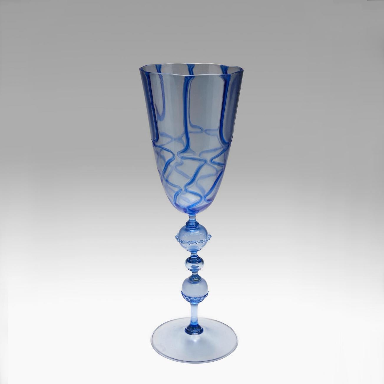 Art Deco Large Chalice with Blue Decoration by Artistica Barovier, 1920's Italy For Sale