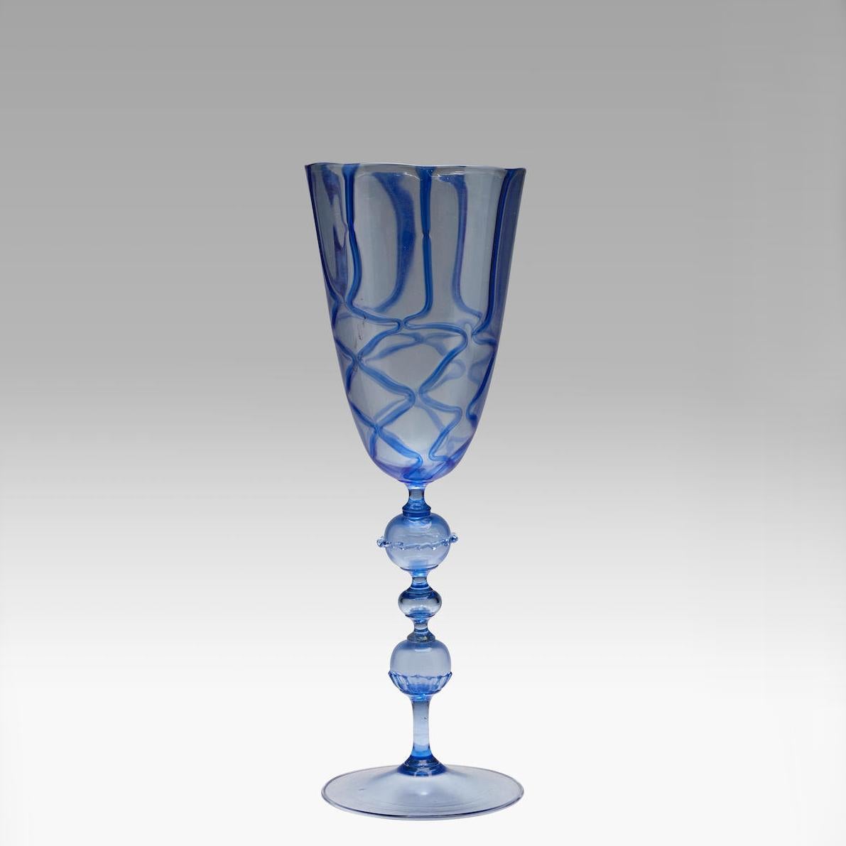 Italian Large Chalice with Blue Decoration by Artistica Barovier, 1920's Italy For Sale