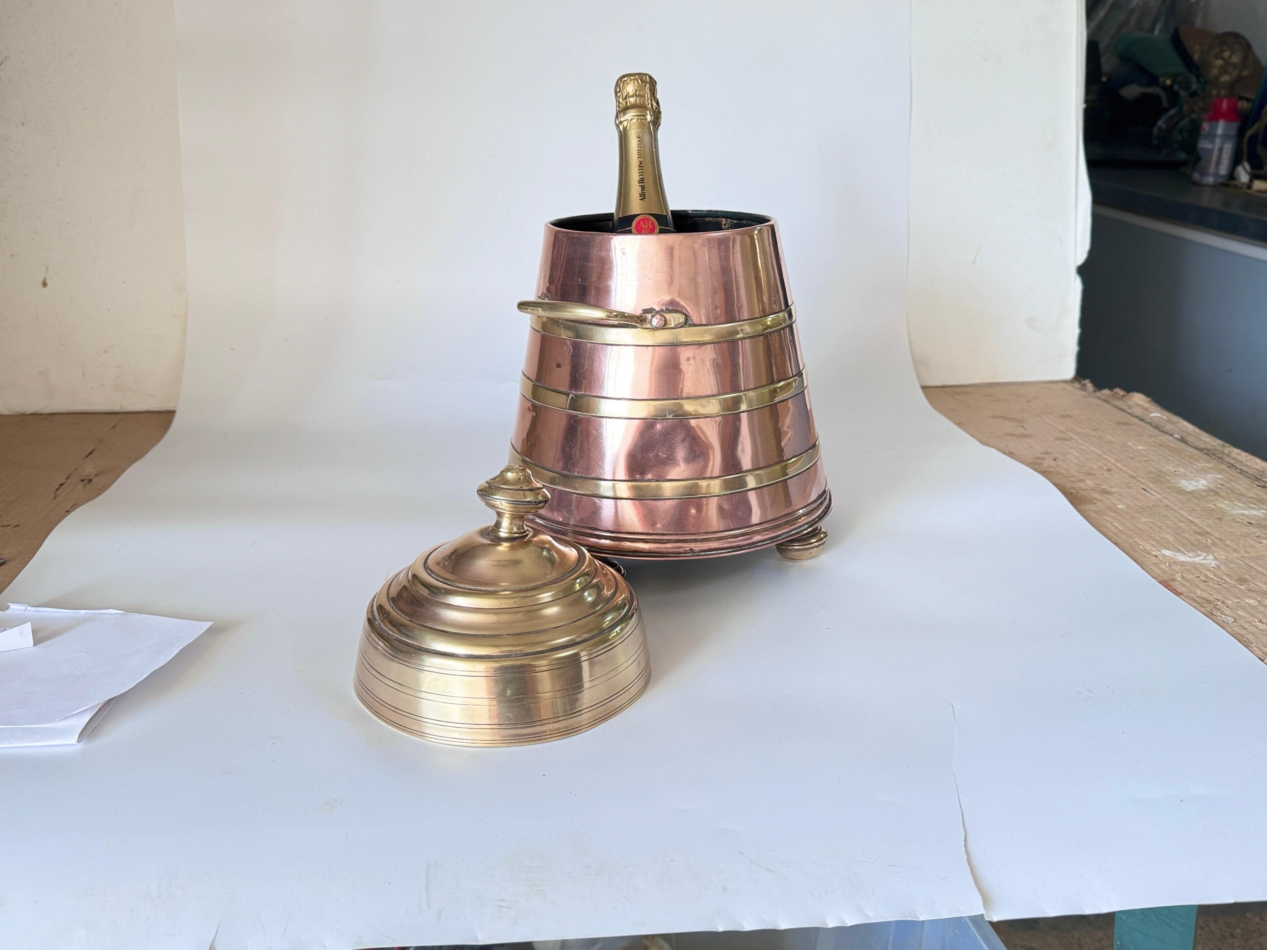 Dutch Large Champagne Bucket or Pot Brass and Cooper Deutch 19th Century For Sale