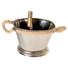 Grand seau à champagne avec poignées en corde de haute qualité en chrome argenté