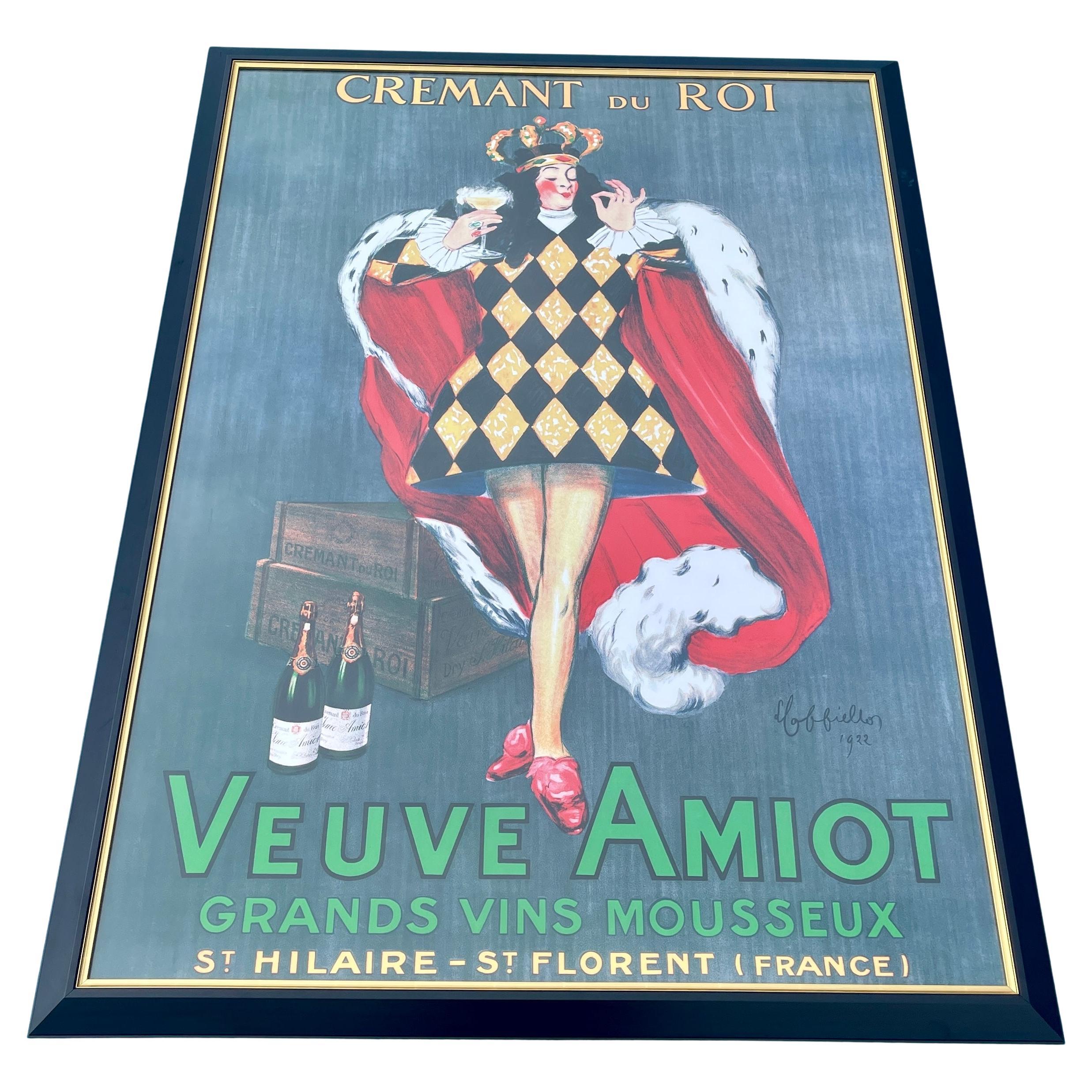 Large Champagne poster Veuve Amiot Cremant du Roi

This framed poster is an authentic vintage poster. This item is custom double- framed in matte black and gilt aluminum and is under an acrylic UV plexiglass, which is recommended for framing in