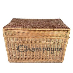 Large Champagne Wicker Basket Trunk, 1930s, France