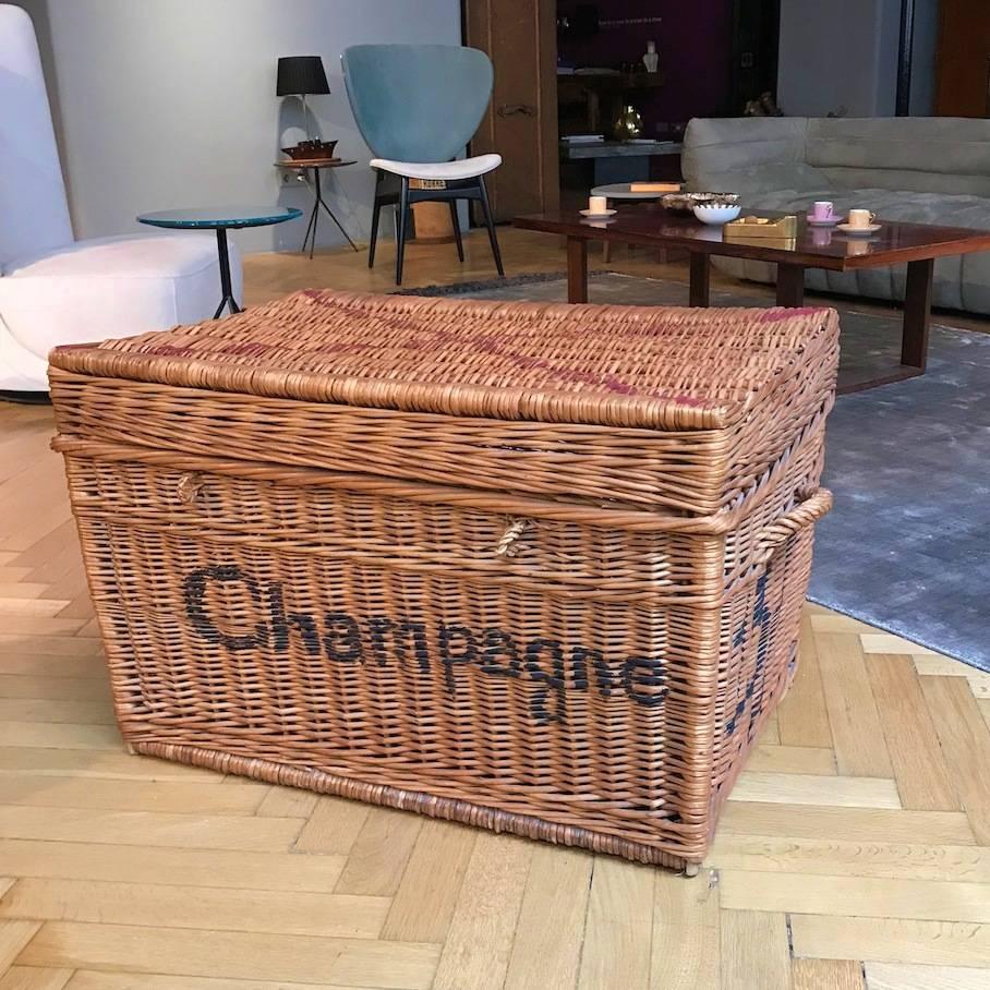 Large Champagne Wicker Basket Trunk, 1930s, France 2