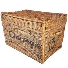 Vintage Large Champagne Wicker Basket Trunk, 1930s, France