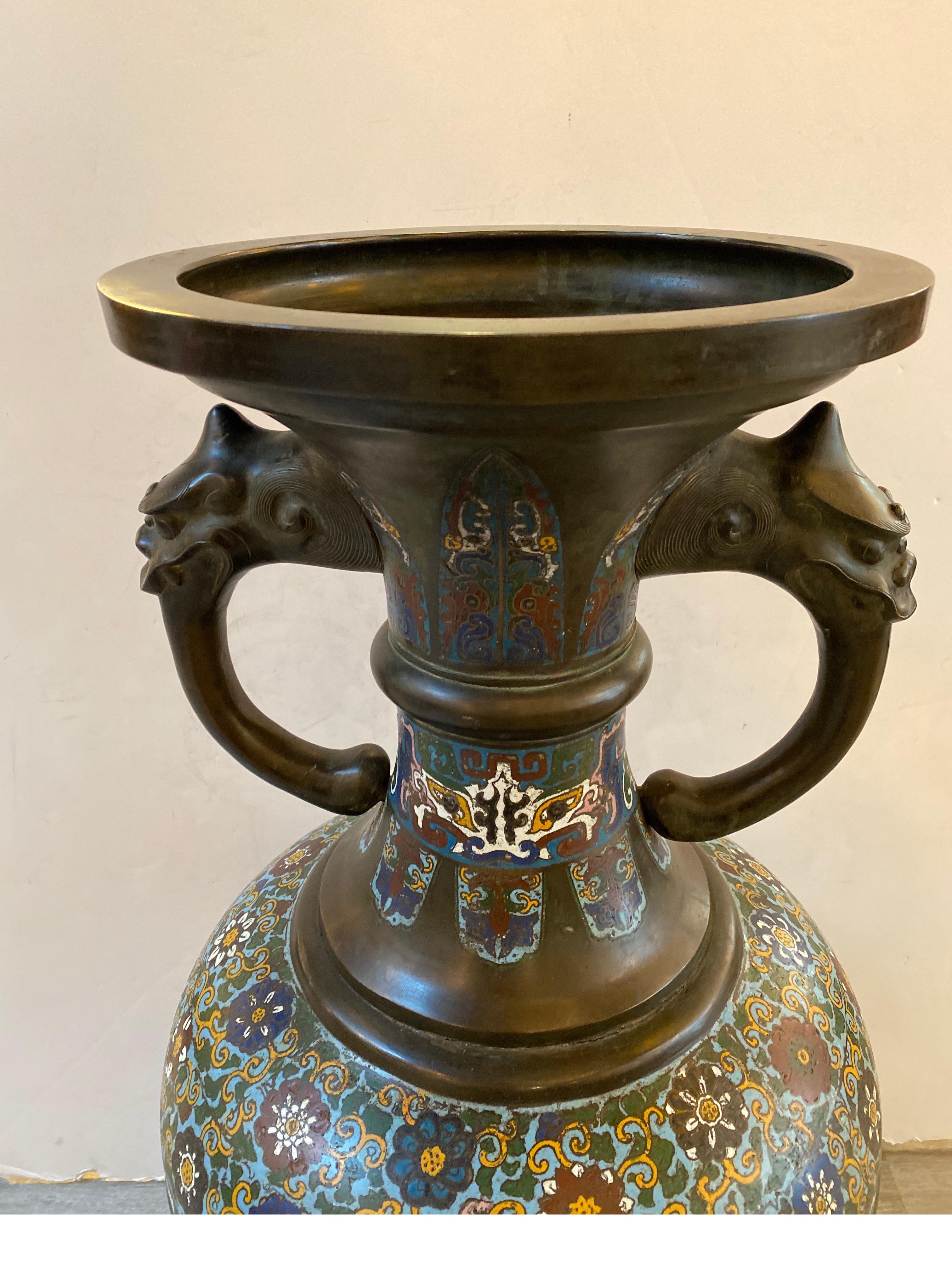 Chinese Large Champlevé Asian Bronze Palace Vase