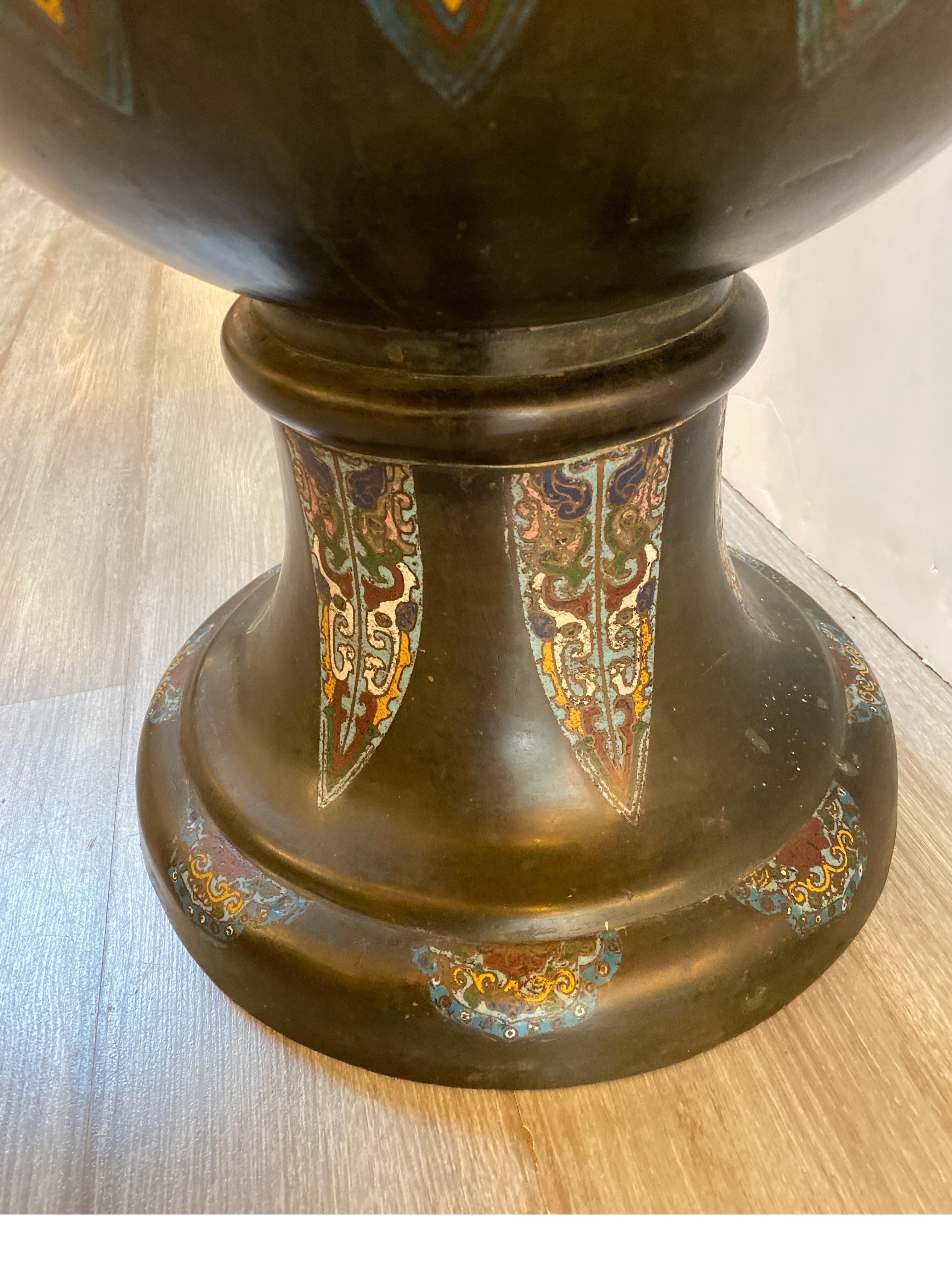 Large Champlevé Asian Bronze Palace Vase In Good Condition In Lambertville, NJ