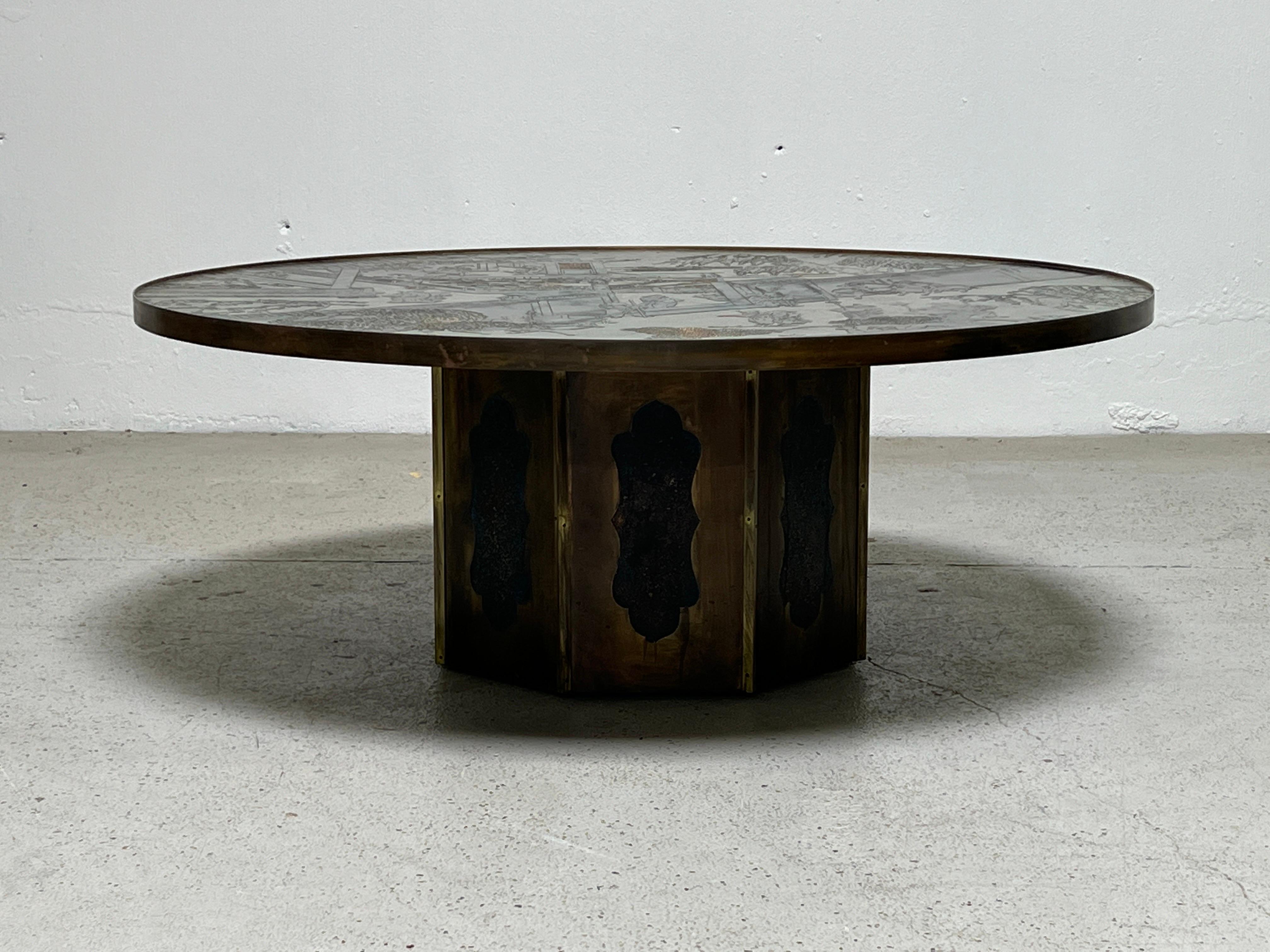 A large and impressive bronze and pewter Chan coffee table designed by Philip and Kelvin Laverne.