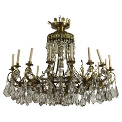 Large Chandelier 16 Lights Glass Gilded Bronze Italy 20th Century