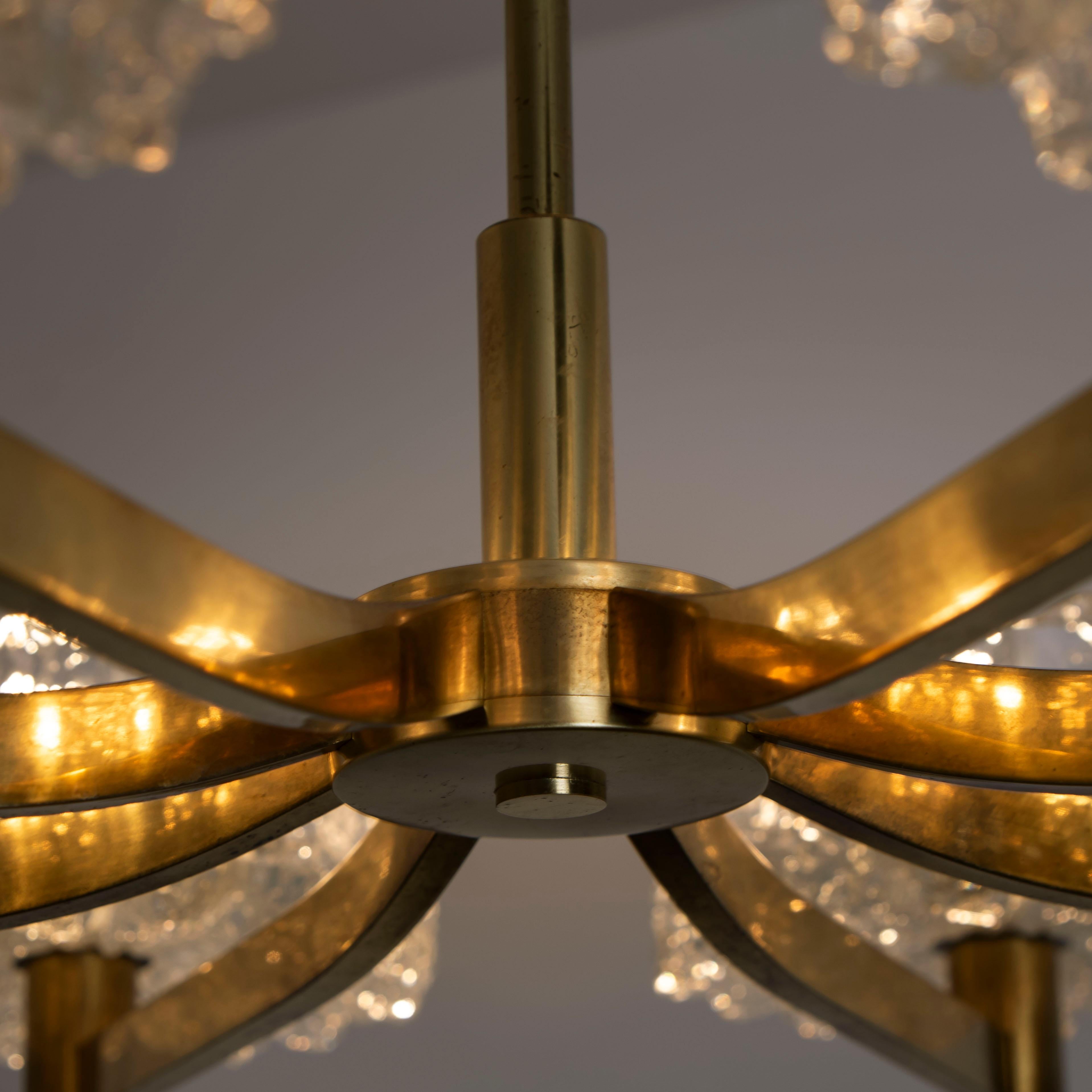 Large Chandelier 8 Icicle Glass Shades and Brass, Doria, circa 1960s 7
