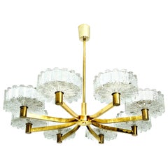 Large Chandelier 8 Icicle Glass Shades and Brass, Doria, circa 1960s