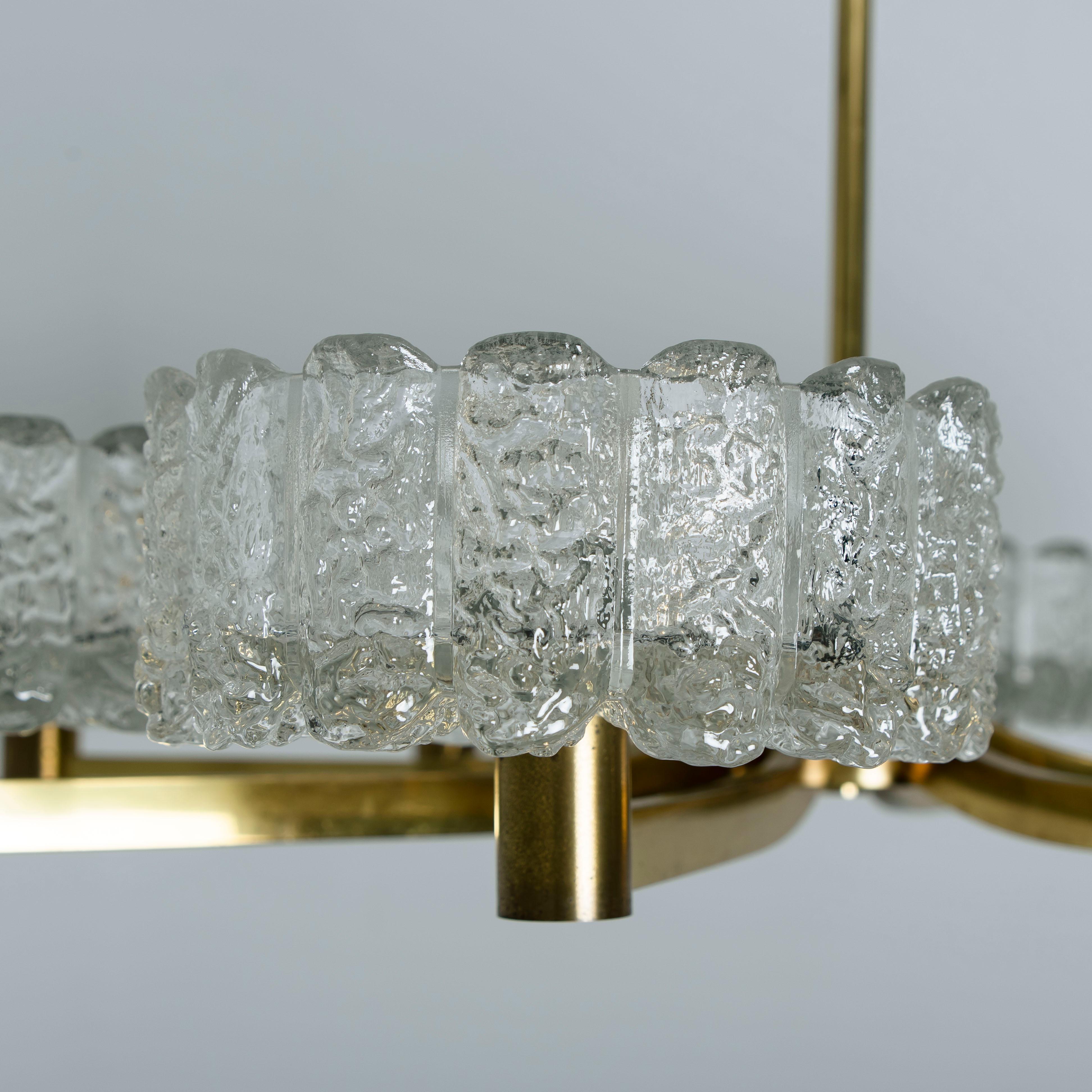 German Large Chandelier 8 Icicle Glass Shades and Brass, Doria, circa 1960s