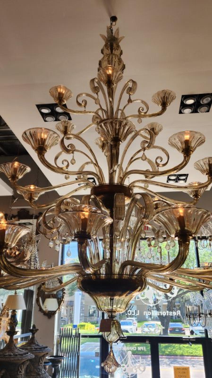 XX secolo Grande lampadario in vetro veneziano in stile Barovier&Toso in vendita